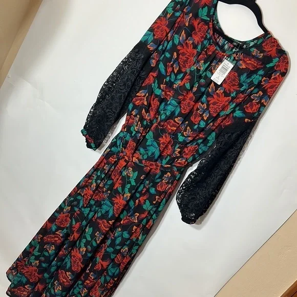 Torrid 3 MAXI PEASANT DRESS - CHIFFON FLORAL BLACK - Picture 6 of 11